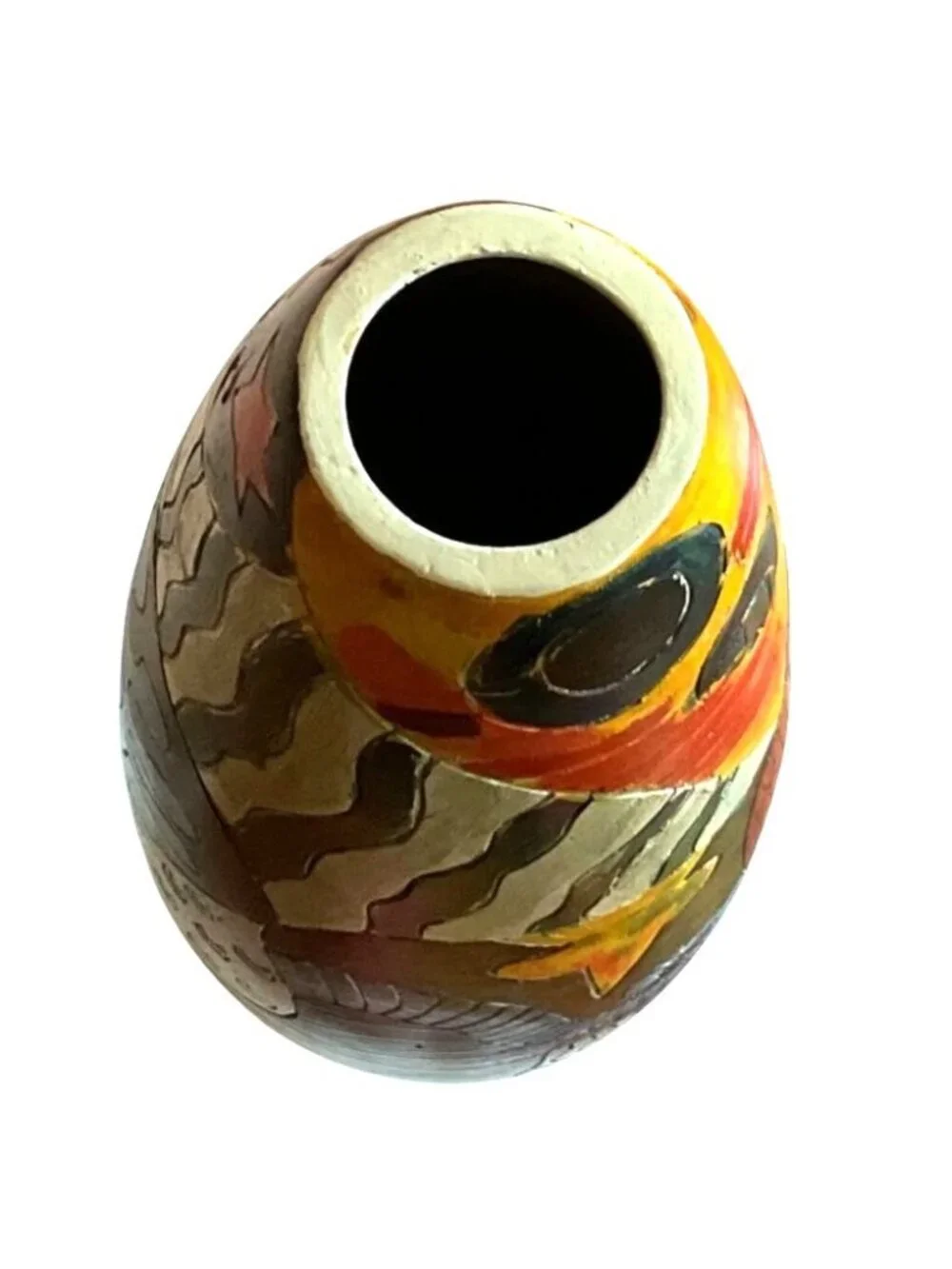 Hand-Painted Torpedo Shape Vase Ceramic Abstract Design No Flaws 24.5